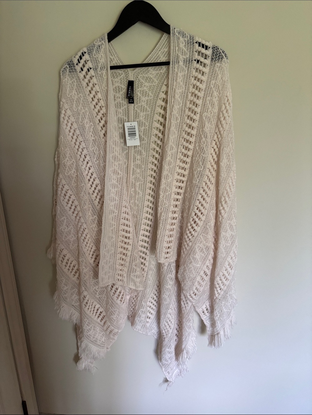 Torrid Lightweight Open-Knit Fringe Shawl - Cream